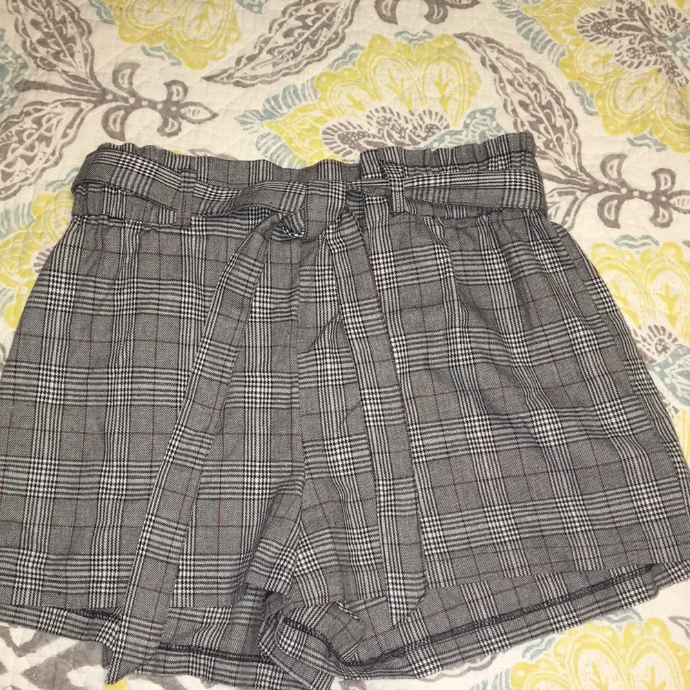 plaid paper bag shorts with tie waist